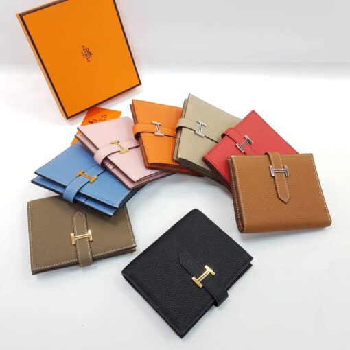 Кожаный бумажник Hermes Premium 10/12 см оранжевый - фото 3