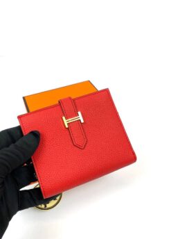 Кожаный бумажник Hermes Premium 10/12 см красный