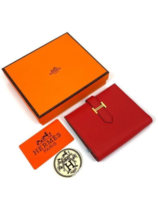 Кожаный бумажник Hermes Premium 10/12 см красный - фото 1