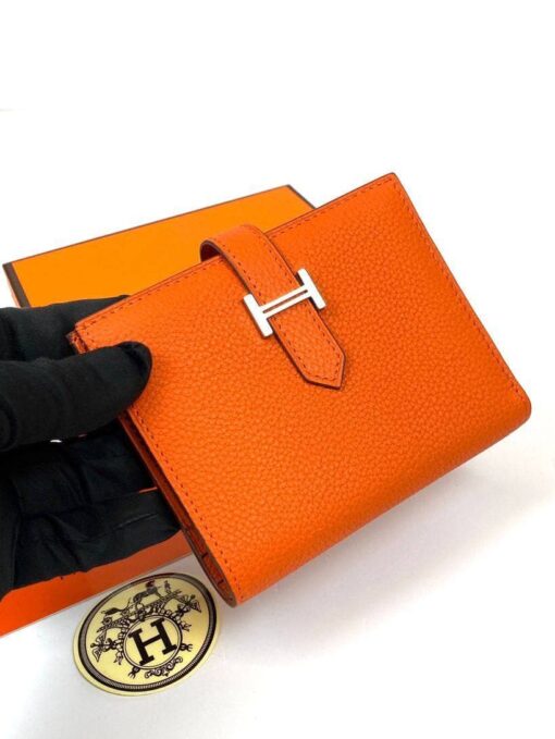 Кожаный бумажник Hermes Premium 10/12 см оранжевый - фото 1