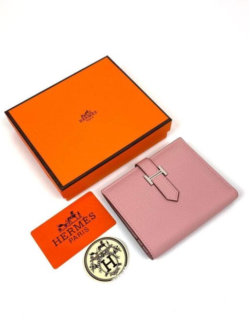 Кожаный бумажник Hermes Premium 10/12 см розовый - фото 2