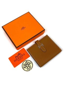 Кожаный бумажник Hermes 10/12 см коричневый премиум-люкс