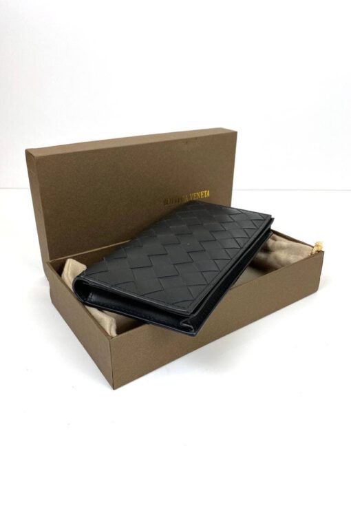 Кожаный бумажник Bottega Veneta черный без молнии премиум-люкс 19/10 - фото 3