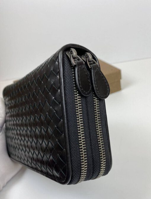 Кожаный бумажник Bottega Veneta черный две молнии премиум-люкс  21/13/4 - фото 3