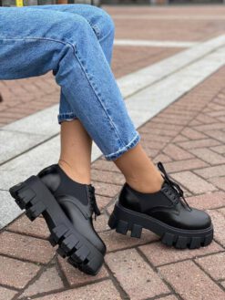 Туфли-дерби женские Prada черные коллекция 2021-2022