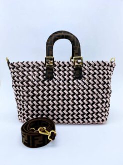 Женская плетеная сумка Fendi 63140 розовая 35/25/11 см - фото 3
