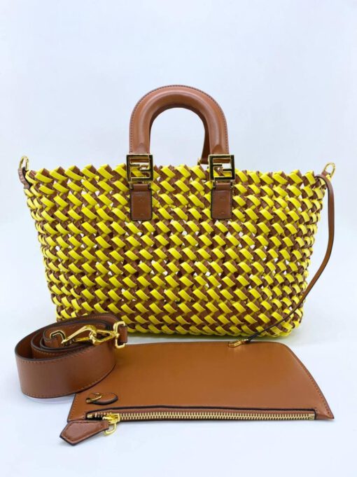 Женская плетеная сумка Fendi 63143 желтая 35/25/11 см - фото 1
