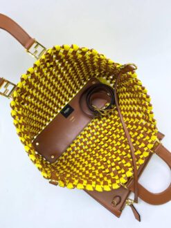 Женская плетеная сумка Fendi 63143 желтая 35/25/11 см