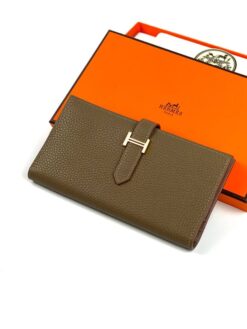 Кожаный бумажник Hermes Premium 17/9 см светло-коричневый - фото 13