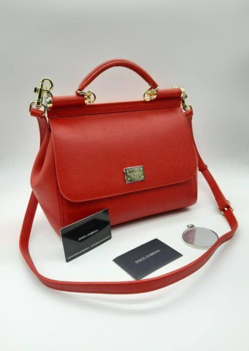 Женская кожаная сумка Dolce & Gabbana красная 30/25 - фото 1