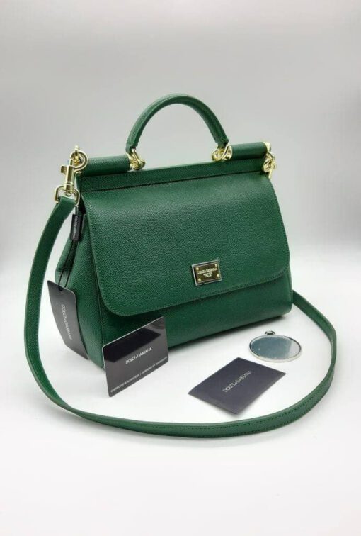 Женская кожаная сумка Dolce & Gabbana зеленая 30/25 - фото 1