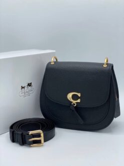 Женская кожаная сумка Coach черная 20/17 - фото 8