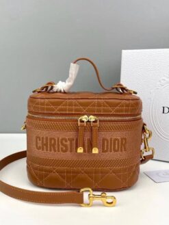 Женская кожаная сумка-косметичка Dior Travel оранжевая 22/16 - фото 8