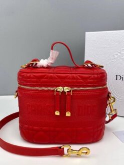 Женская кожаная сумка-косметичка Dior Travel красная 22/16 - фото 9