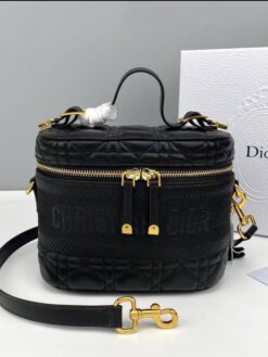 Женская кожаная сумка-косметичка Dior Travel черная 22/16