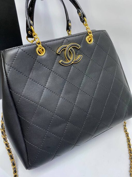 Женская кожаная сумка Chanel темно-серая 28/21/12 см - фото 1