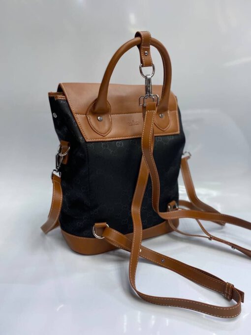 Женская сумка-рюкзак Gucci  черно-коричневая 38/30/17 - фото 4