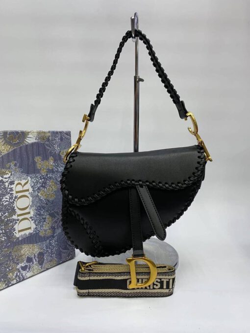 Женская кожаная сумка Christian Dior Saddle черная 26/20/6 - фото 3