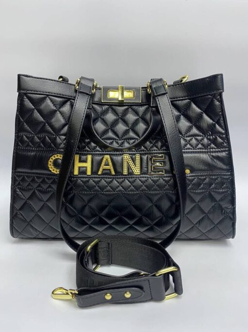 Женская кожаная сумка Chanel черная 36/26/14 см - фото 1