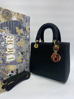 Женская сумка Dior черная из жаккардовой ткани 23/20/12 A65656 A65656