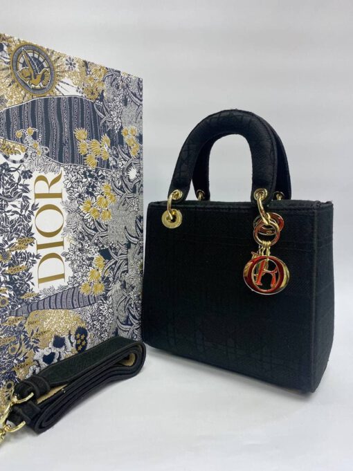 Женская сумка Dior черная из жаккардовой ткани 23/20/12 A65656 A65656 - фото 1