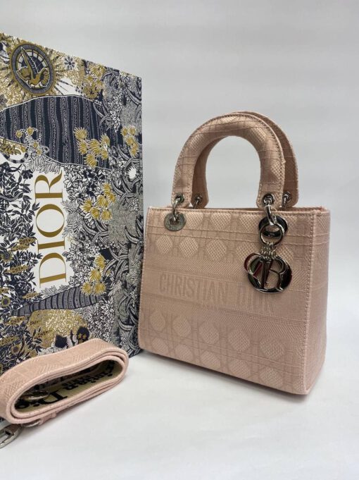 Женская сумка Dior бежевая из жаккардовой ткани 23/20/12 - фото 1