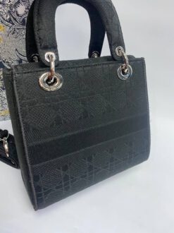Женская сумка Dior черная из жаккардовой ткани 23/20/12 A65666 A65666
