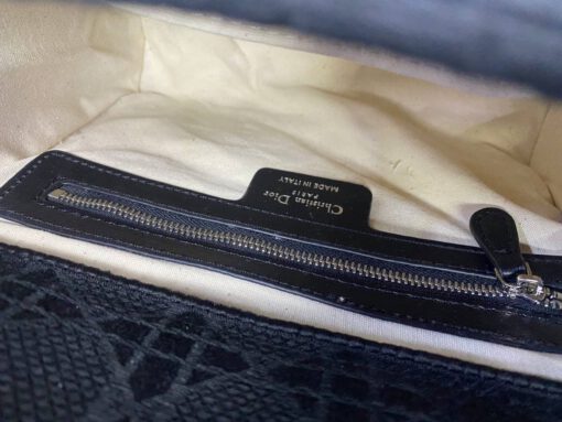 Женская сумка Dior темно-синяя из жаккардовой ткани 23/20/12 - фото 3
