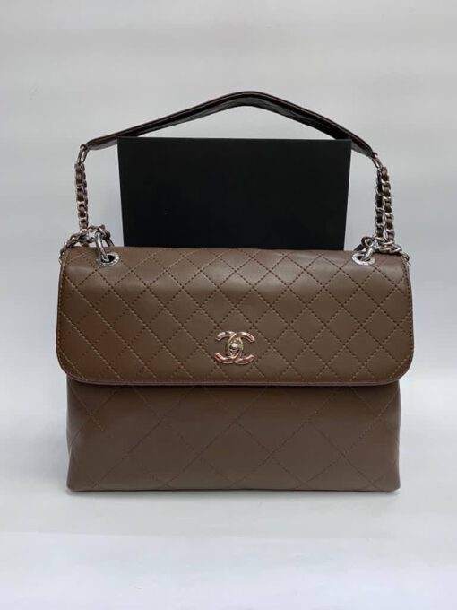 Женская кожаная сумка Chanel коричневая 33/22/10 см - фото 1