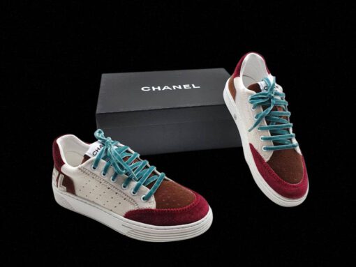 Кроссовки женские Chanel бордово-бежевые - фото 2