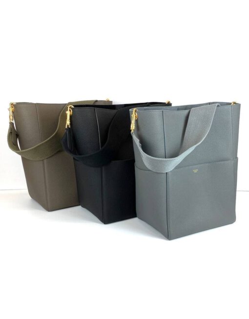 Женская сумка Celine Sangle Busket Bag in Soft Grained Calfskin черная 33/23/17 - фото 9