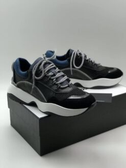 Мужские кожаные кроссовки Dsquared2 черно-синие коллекция 2021-2022