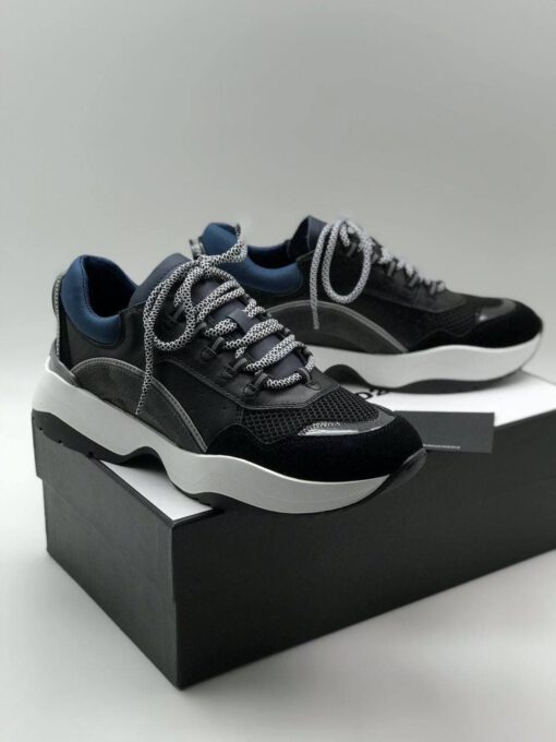 Мужские кожаные кроссовки Dsquared2 черно-синие коллекция 2021-2022 - фото 1