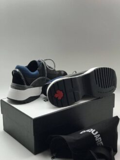 Мужские кожаные кроссовки Dsquared2 черно-синие коллекция 2021-2022