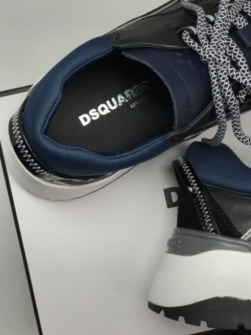 Мужские кожаные кроссовки Dsquared2 черно-синие коллекция 2021-2022 - фото 2