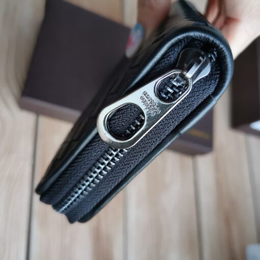 Кожаный портмоне-кошелек Bottega Veneta черный 20/10 см - фото 3