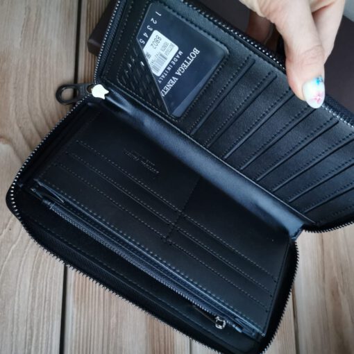Кожаный портмоне-кошелек Bottega Veneta черный 22/11,5 см - фото 2