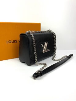 Женская кожаная сумка Louis Vuitton Twist MM черная 23/17/9,5 см. коллекция 2021-2022