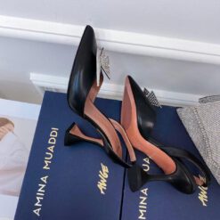 Туфли-босоножки женские кожаные Amina Muaddi черные премиум-люкс коллекция 2021-2022 A71767