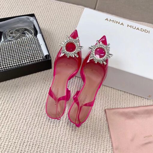 Туфли-босоножки женские силиконовые Amina Muaddi розовые премиум-люкс коллекция 2021-2022 - фото 7