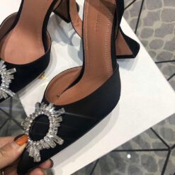 Туфли-босоножки женские кожаные Amina Muaddi черные премиум-люкс коллекция 2021-2022 A71875