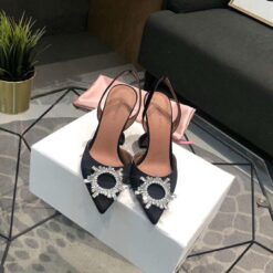 Туфли-босоножки женские кожаные Amina Muaddi черные премиум-люкс коллекция 2021-2022 A71875