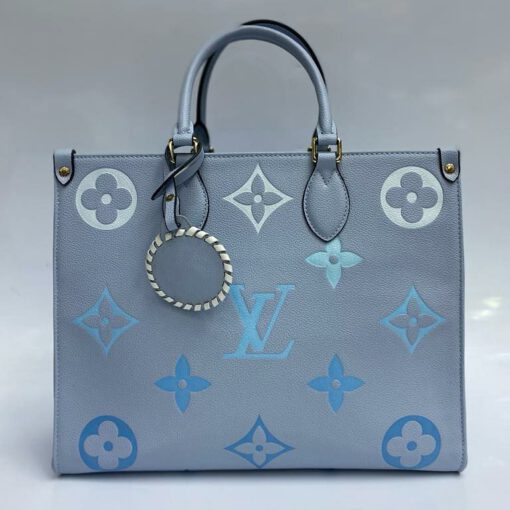 Женская кожаная сумка-шоппер  Louis Vuitton голубая 35/28/15 см - фото 1