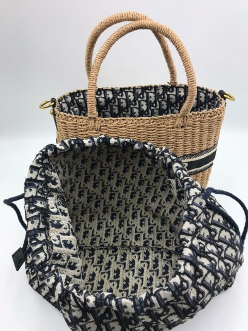 Женская сумка-корзина Dior из ротанга коричневая  30/21 см - фото 5