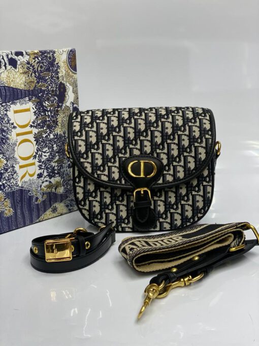 Женская тканевая сумка Christian Dior Bobby чёрная 22/18 коллекция 2021-2022 - фото 3