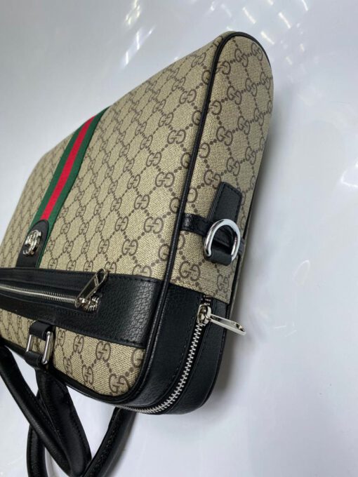 Мужская сумка для документов Gucci из канвы бежевая с рисунком 38/29/7 см - фото 4