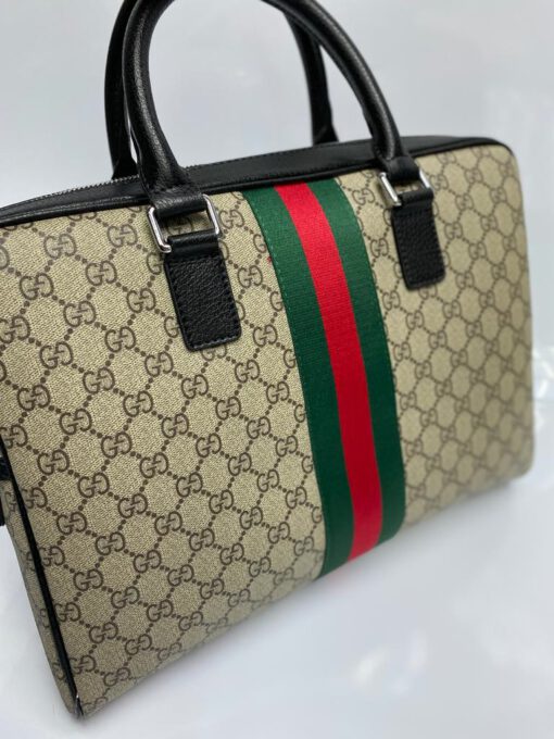 Мужская сумка для документов Gucci из канвы бежевая с рисунком 38/29/7 см - фото 5