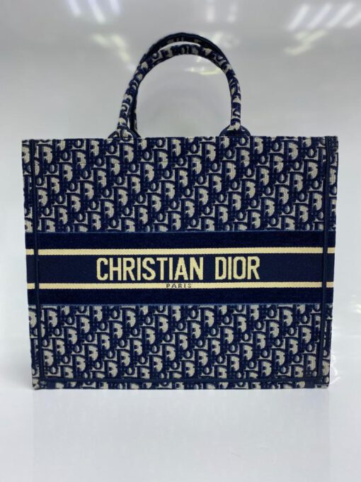 Женская сумка Dior из жаккардовой ткани синяя 41/34/15 см - фото 1