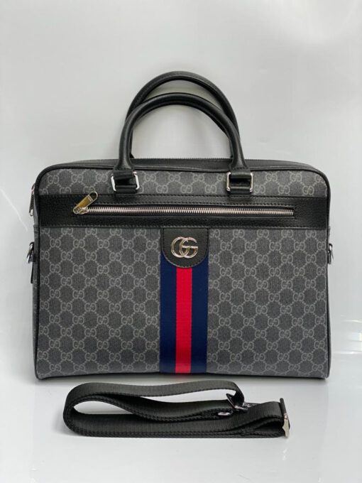 Мужская сумка для документов Gucci из канвы серая с рисунком 38/29/7 см - фото 1