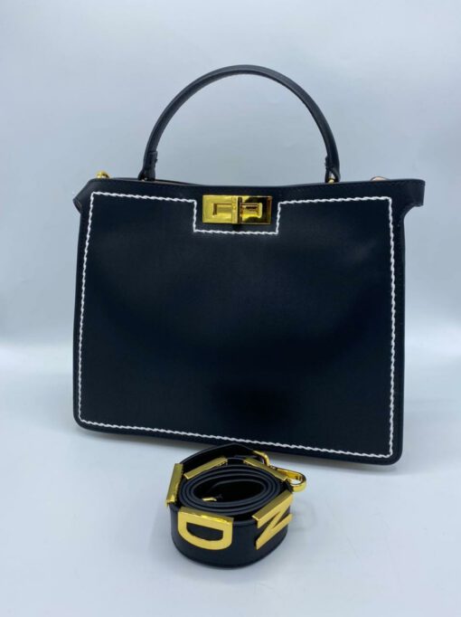Женская кожаная сумка Fendi 78672 черная 32/25 см - фото 1